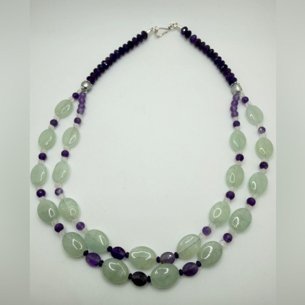 NWOT 22" Amethyst, Aquamarine, Moonstone double strand necklace w/ 925 clasp!